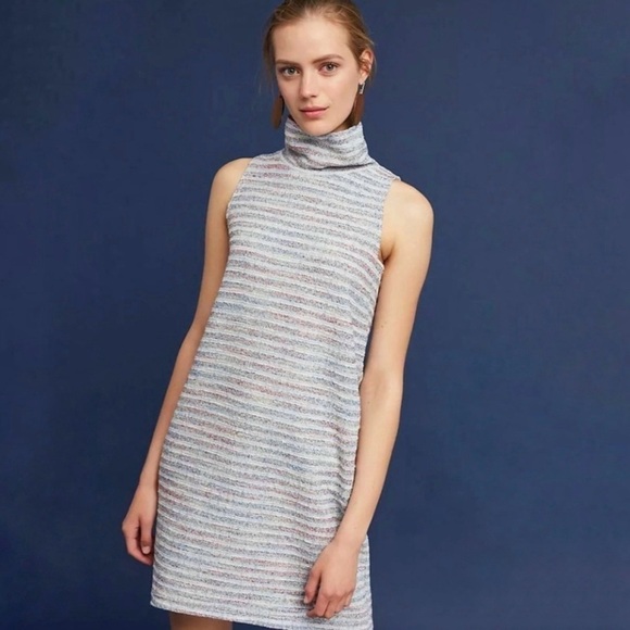 Anthropologie Akemi + Kin Nubby Tweed Sleeveless Turtleneck Dress Rainbow Stripe - Picture 1 of 15